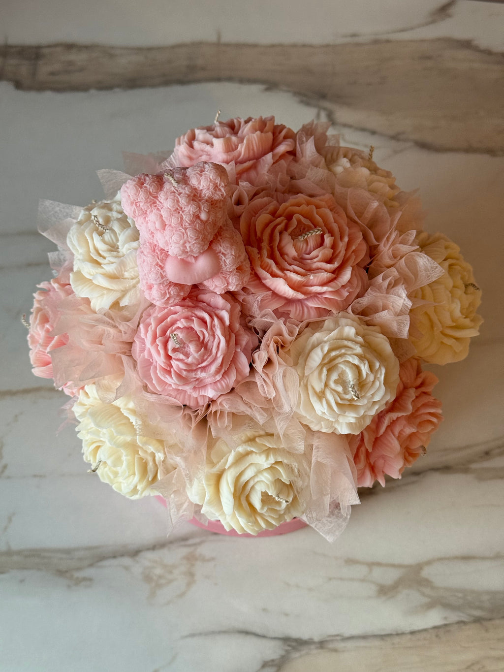 Strawberry Scented Soy Wax Flower Bouquet – Pink & Cream