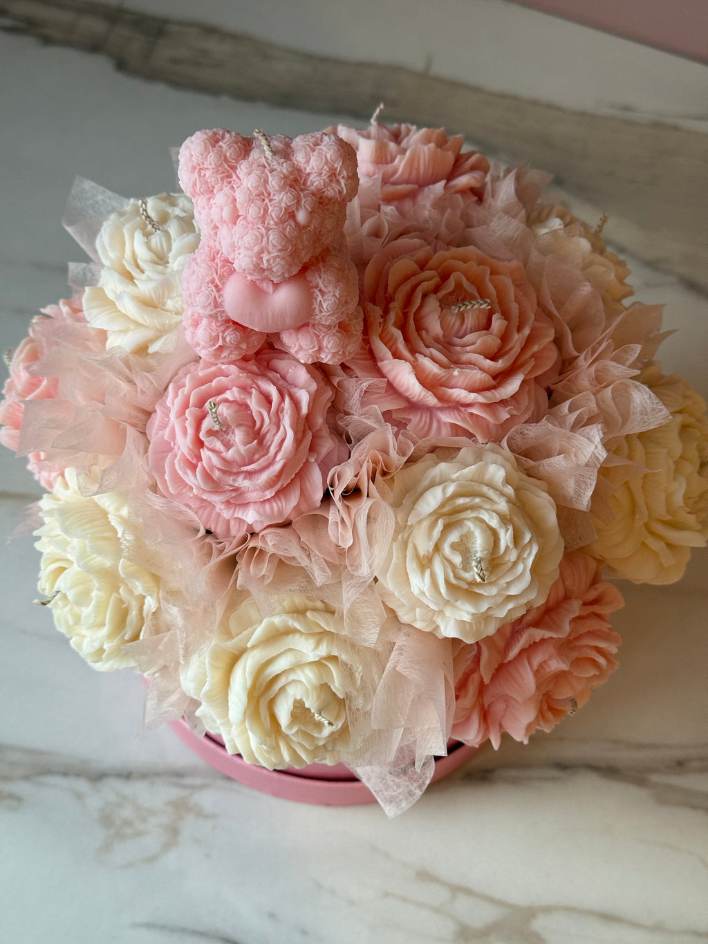 Strawberry Scented Soy Wax Flower Bouquet – Pink & Cream