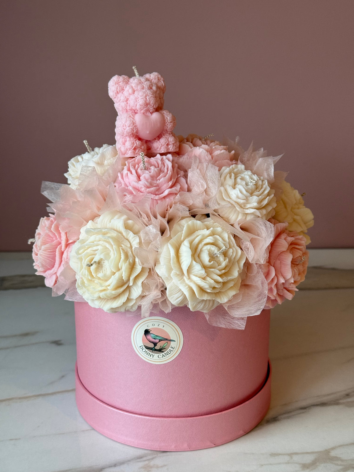 Strawberry Scented Soy Wax Flower Bouquet – Pink & Cream