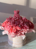 Sandalwood & Vanilla Pink Wax Flower Bouquet with Teddy Bear