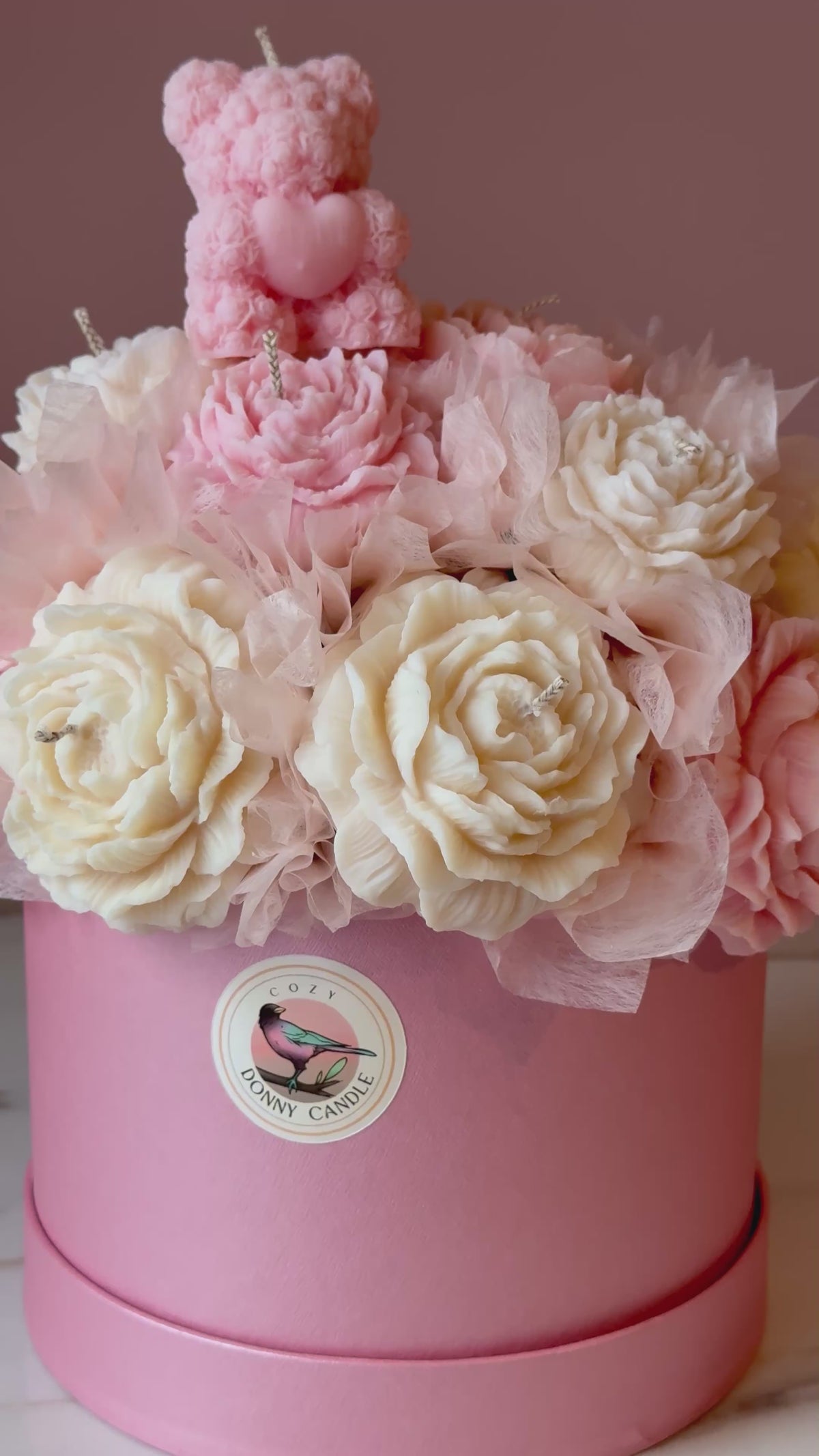 Strawberry Scented Soy Wax Flower Bouquet – Pink & Cream